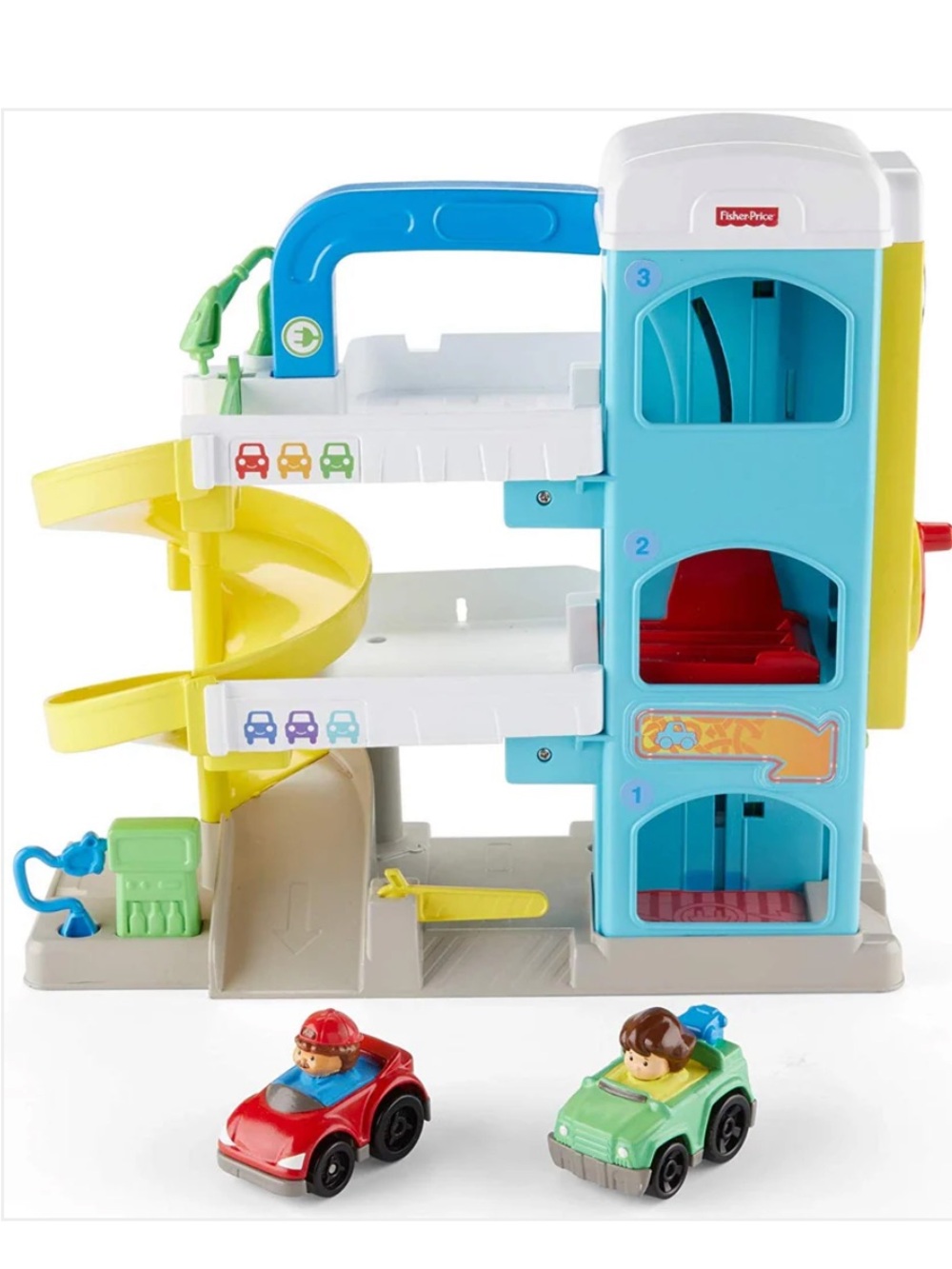 Fisher-Price Blue, Yellow, Red, Green Playset with Two Small Cars